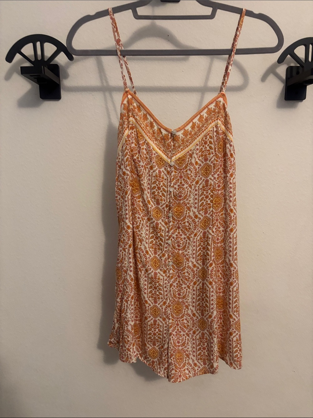Women's Orange Floral Slip Dress with Spaghetti Straps